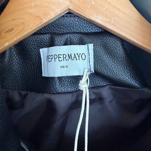 NWT Peppermayo Black Leather Biker Jacket Oversized - Picture 6 of 7